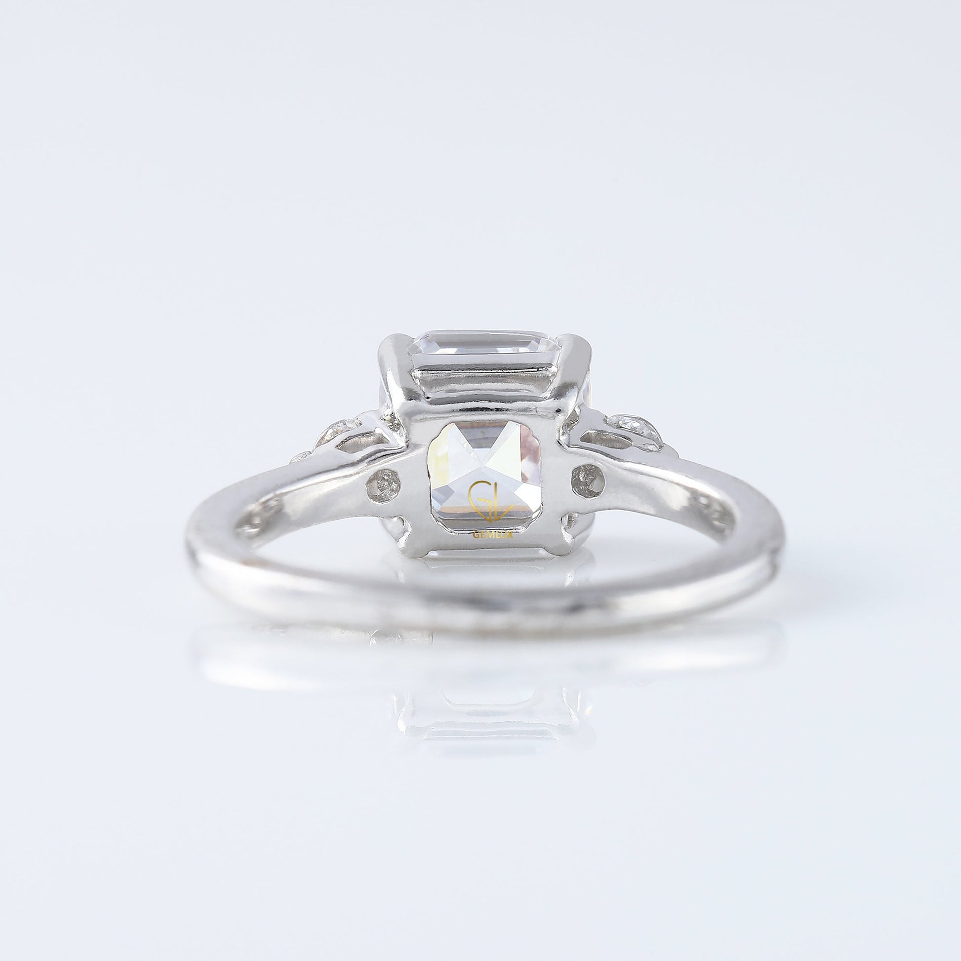 Three Stone 1.5 Ct Asscher Cut Moissanite Trilogy Engagement Ring