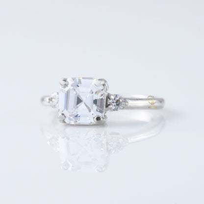 Three Stone 1.5 Ct Asscher Cut Moissanite Trilogy Engagement Ring