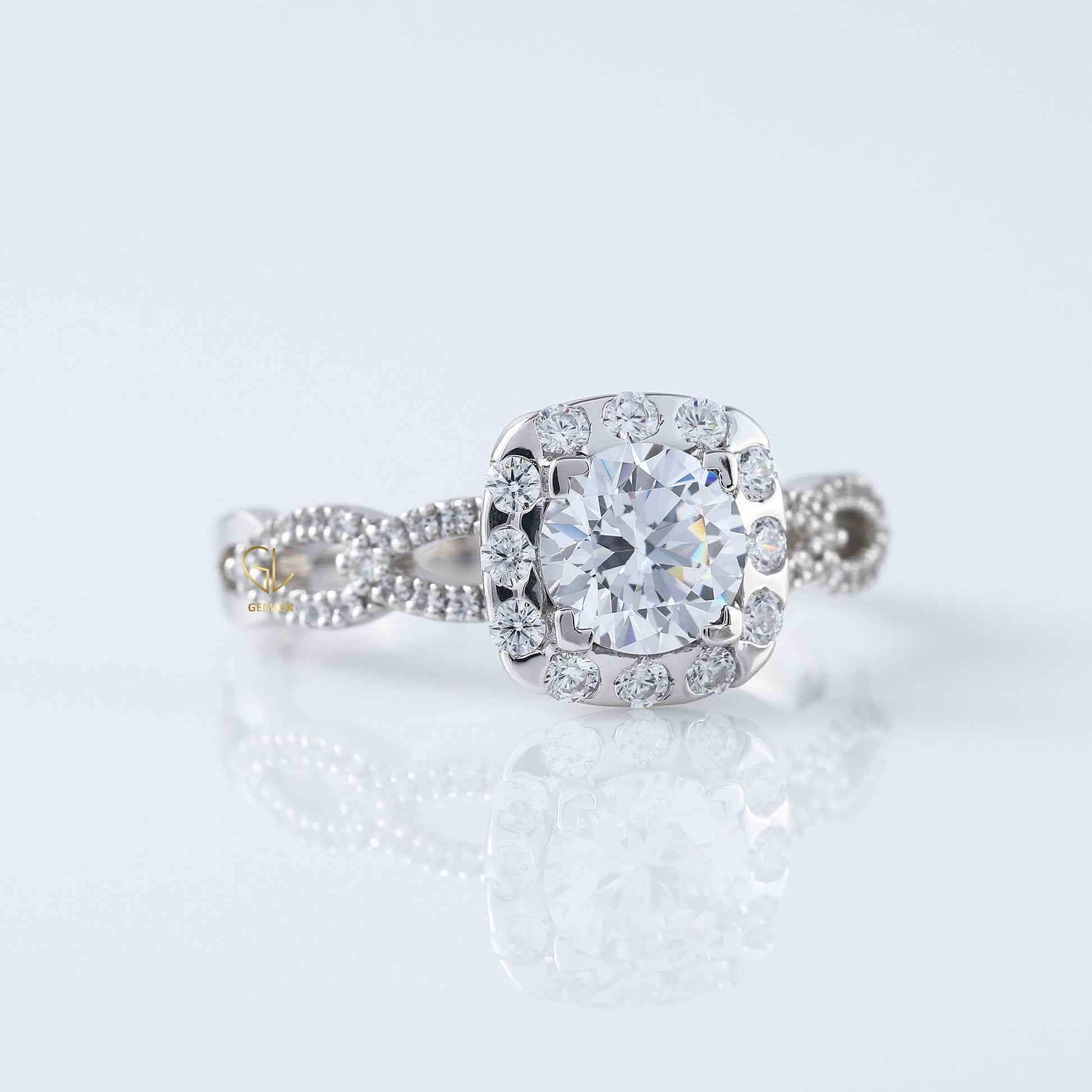 Twisted Round Moissanite Halo Infinity Shank Engagement Ring