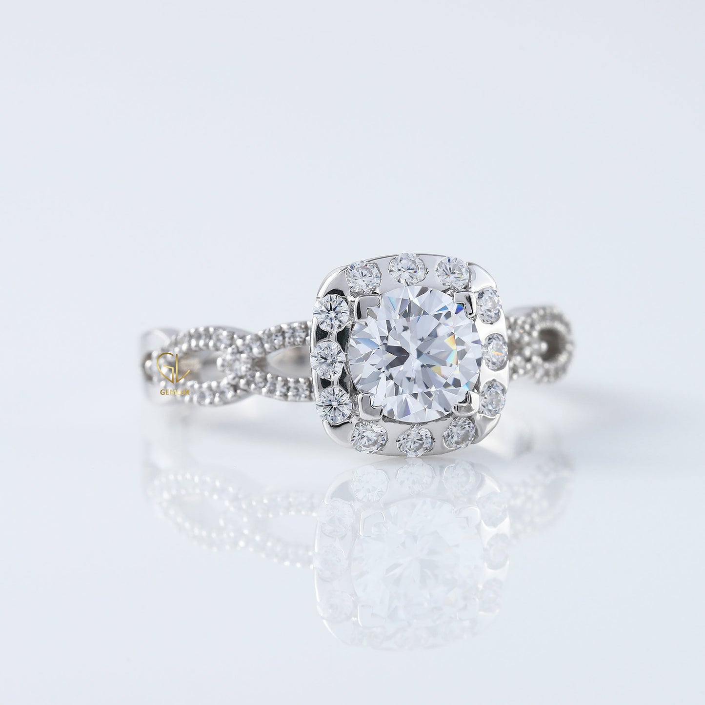 Twisted 1 Ct Round Cut Lab Grown Halo Infinity Shank Engagement Ring