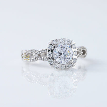 Twisted 1 Ct Round Cut Lab Grown Halo Infinity Shank Engagement Ring