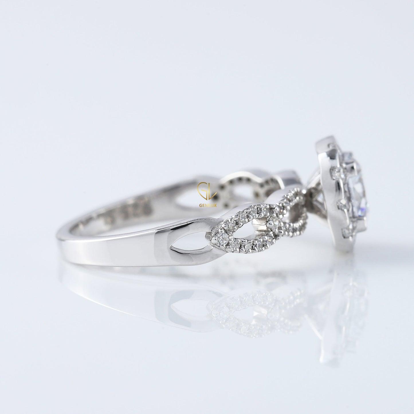 Twisted 1 Ct Round Cut Lab Grown Halo Infinity Shank Engagement Ring