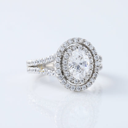 1 ct Oval Cut Lab Grown Split Shank Double Halo Ring