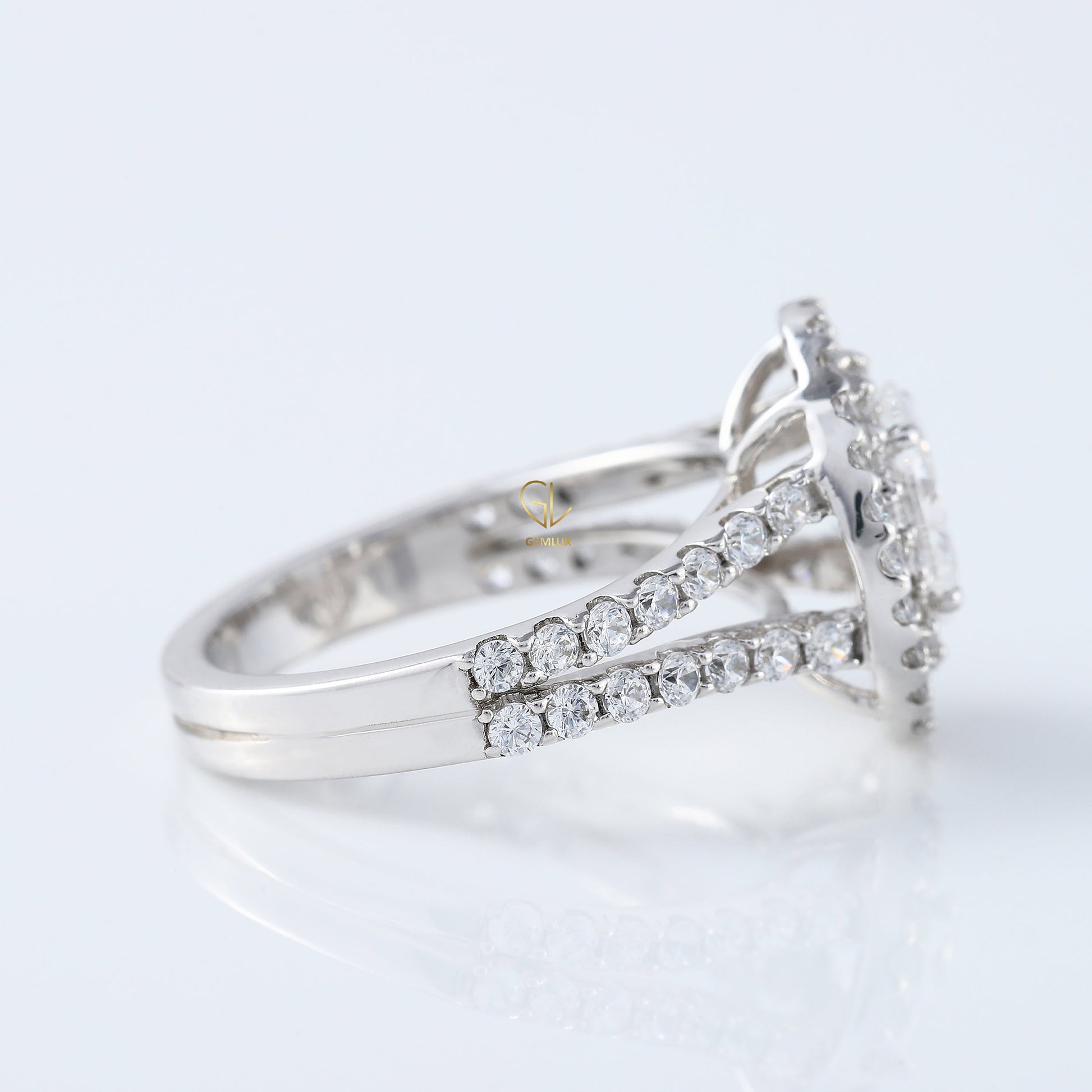 1 ct Oval Cut Lab Grown Split Shank Double Halo Ring