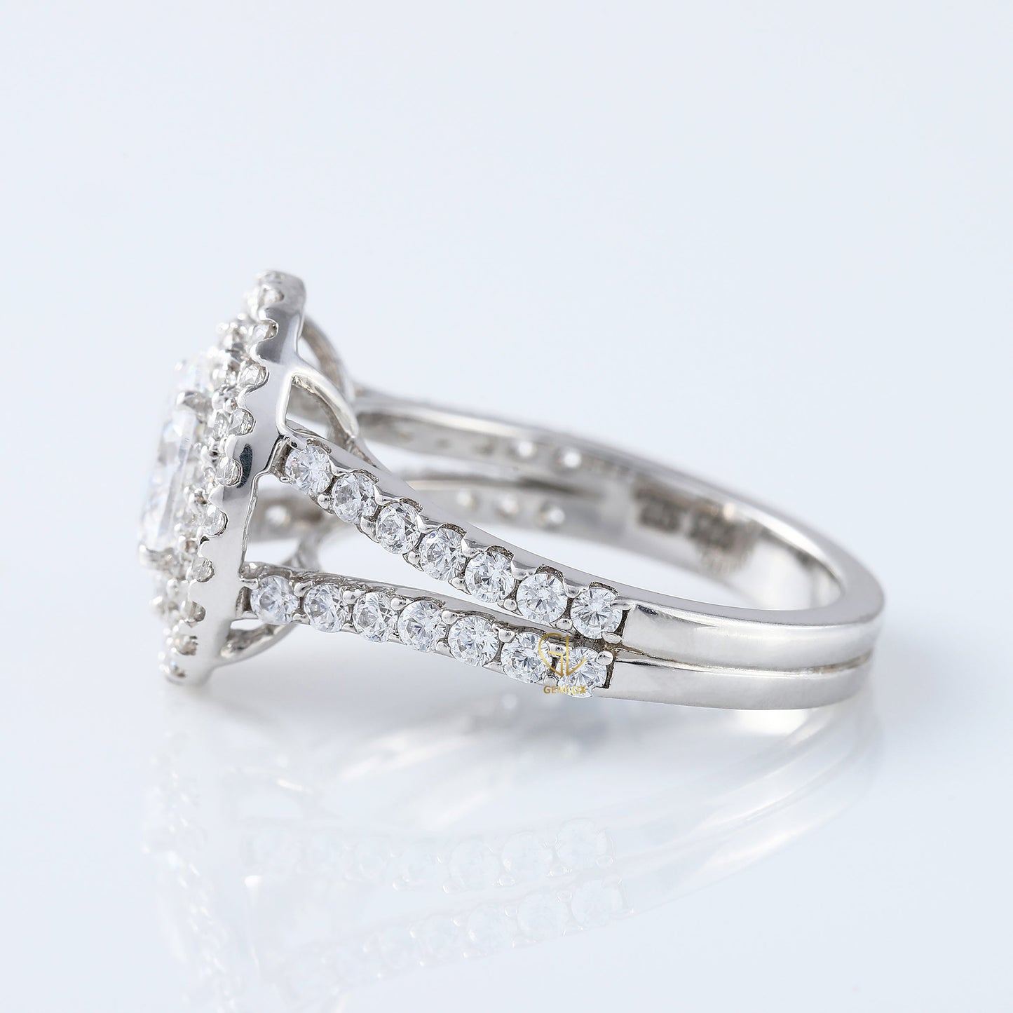 1 ct Oval Cut Lab Grown Split Shank Double Halo Ring