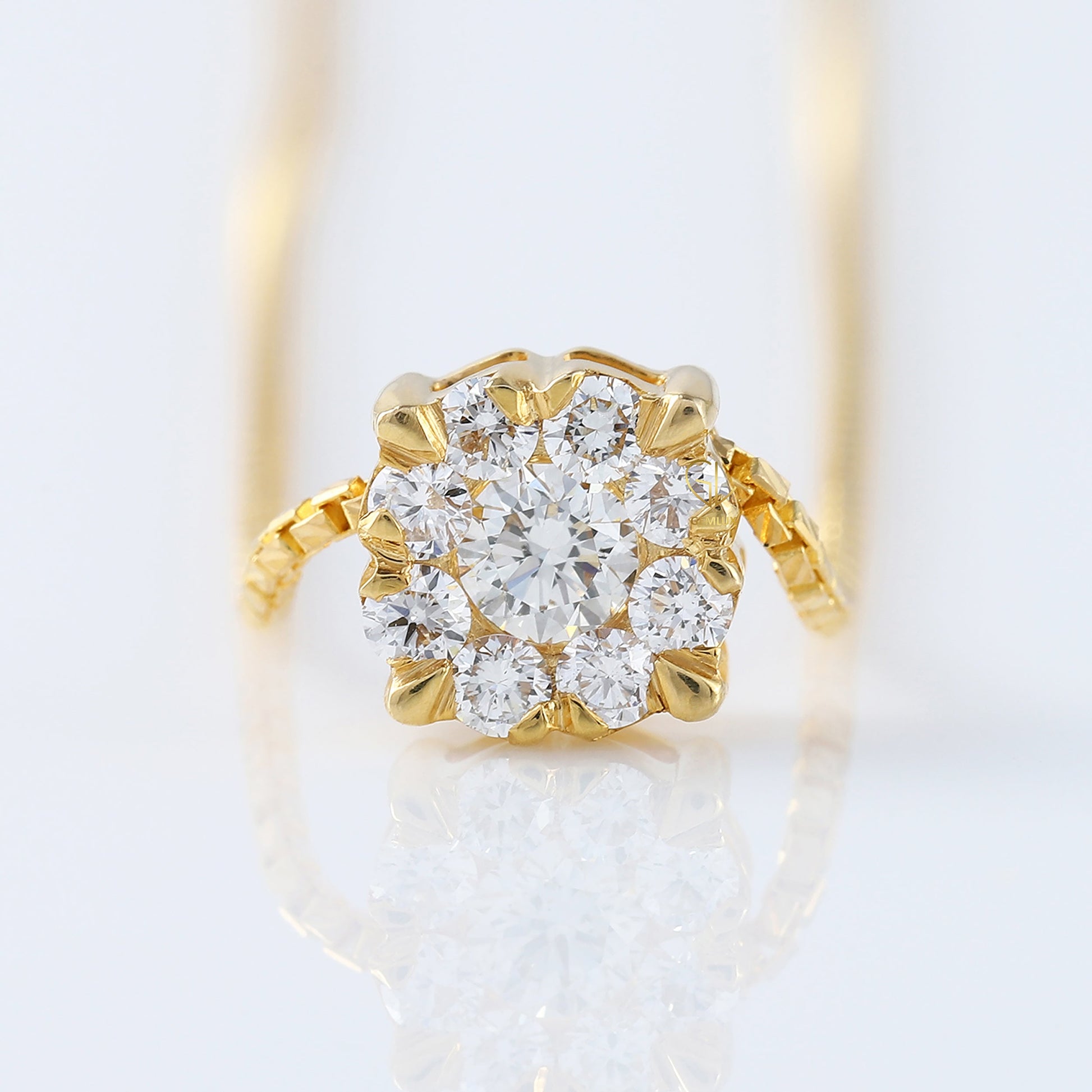 Cluster Floral Halo Round Cut Lab Grown Pendant Necklace