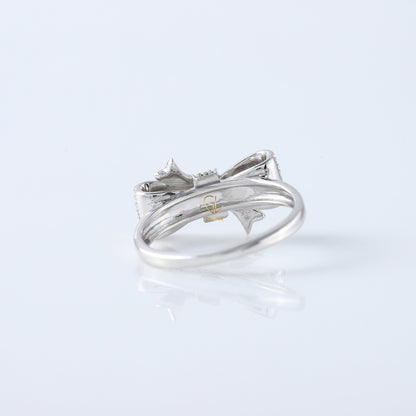 Vintage Bow Style Round Cut Moissanite Diamond Engagement Ring