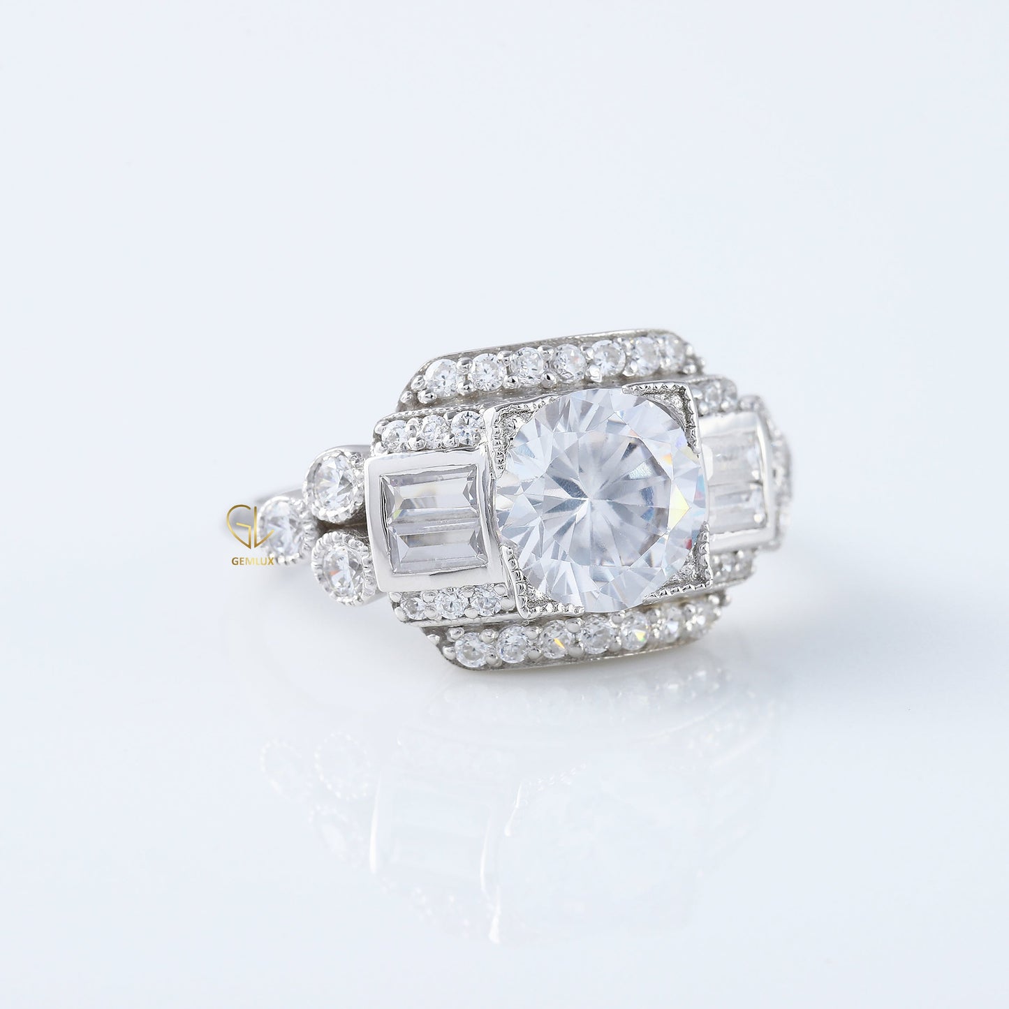 Vintage Art Deco Round Moissanite Diamond Antique Ring