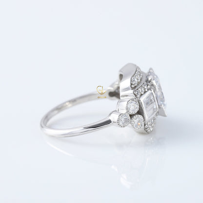 Vintage Art Deco Round Moissanite Diamond Antique Ring