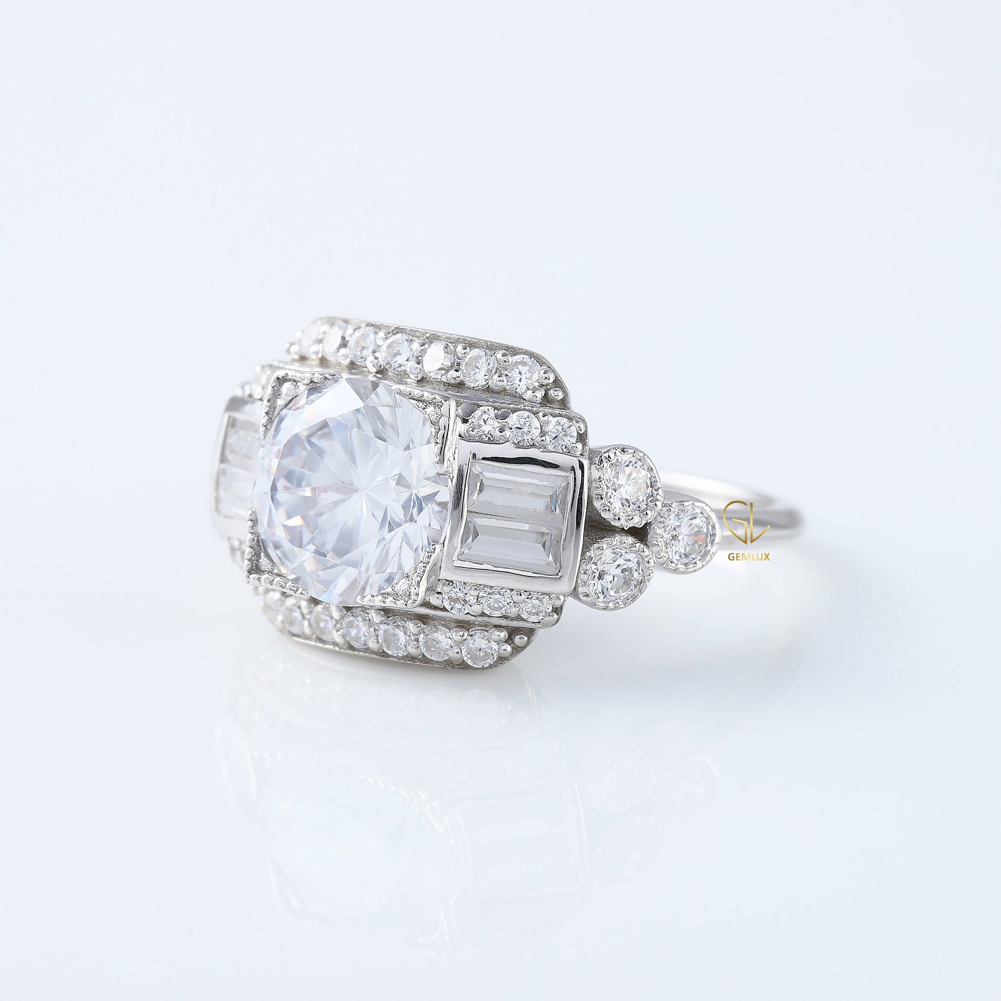 Vintage Art Deco Round Moissanite Diamond Antique Ring