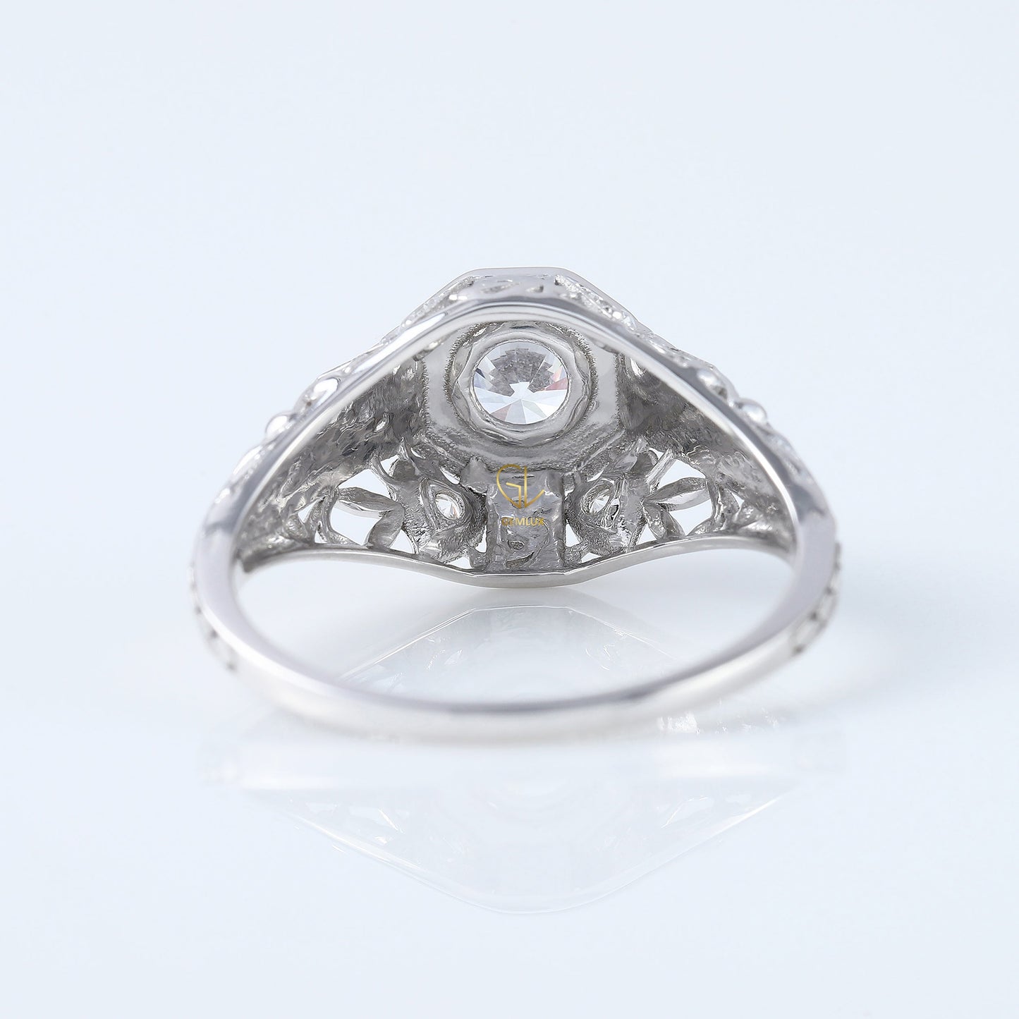 Edwardian Round Moissanite Filigree Vintage Inspired Ring