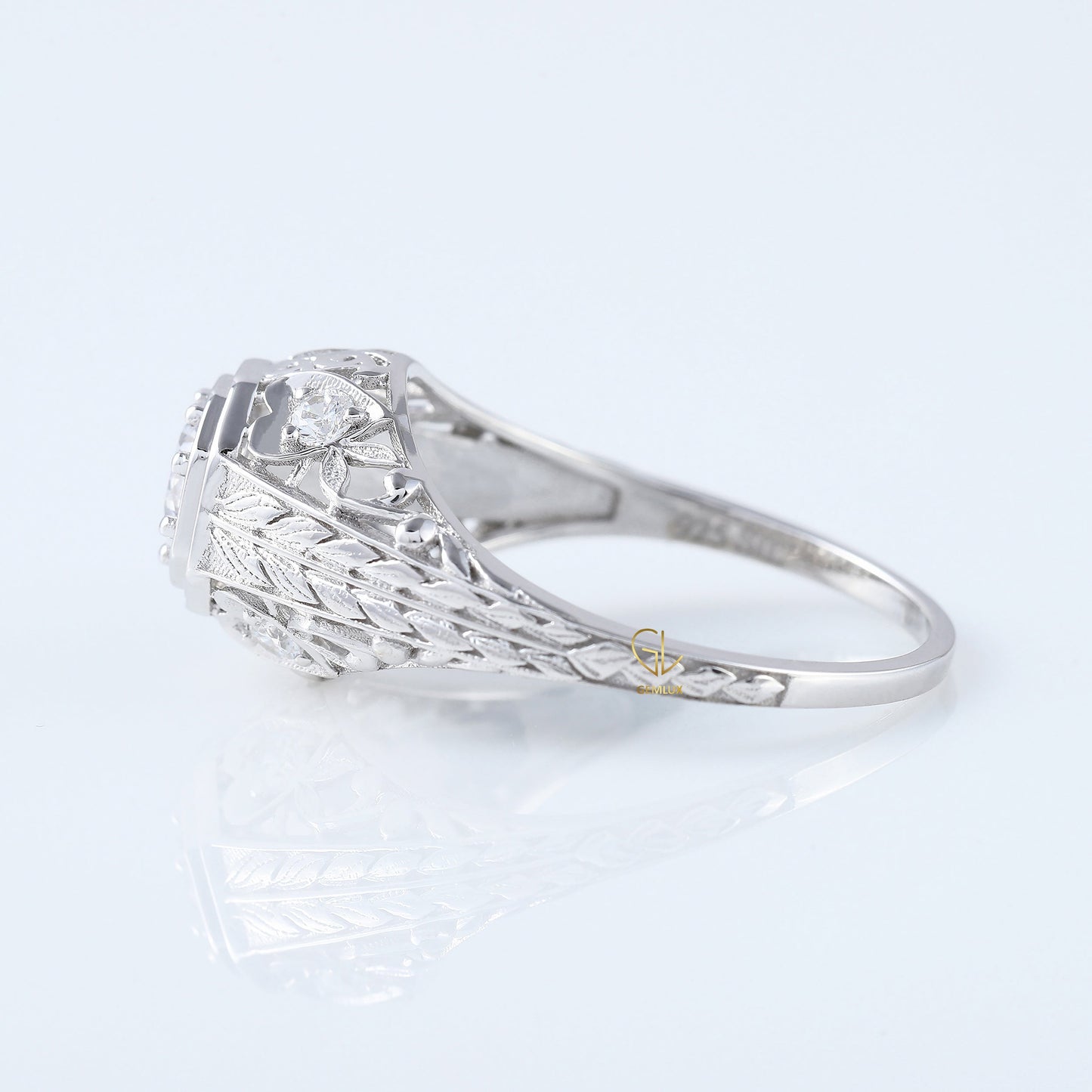 Edwardian Round Moissanite Filigree Vintage Inspired Ring