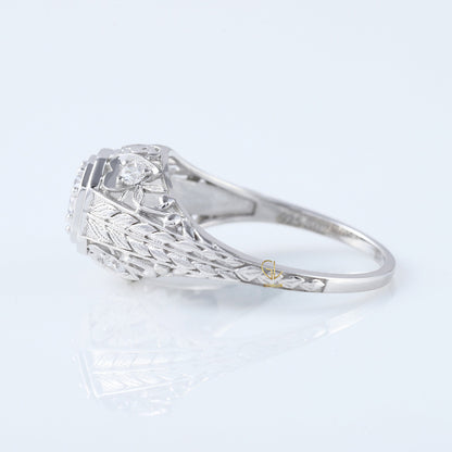 Edwardian Round Moissanite Filigree Vintage Inspired Ring