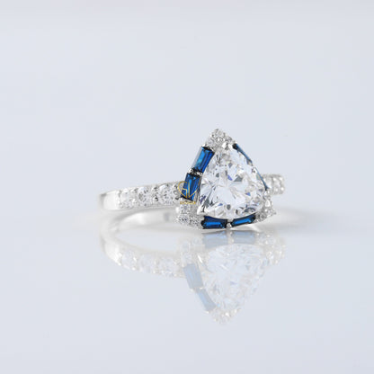 Trillion Cut Moissanite Diamond Halo Engagement Ring