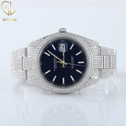 Automatic Movement Blue Dial Iced Out Lab Grown Watch