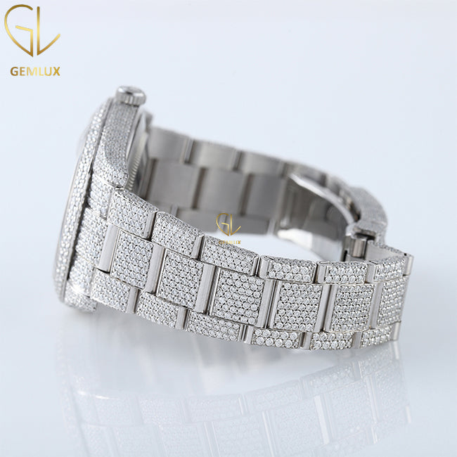 Automatic Movement Blue Dial Iced Out Lab Grown Watch