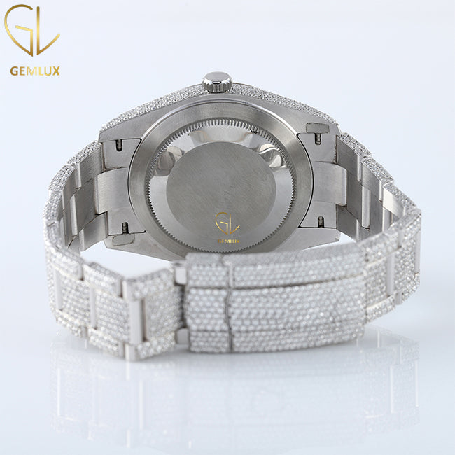 Automatic Movement Blue Dial Iced Out Lab Grown Watch