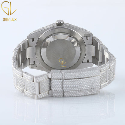 Automatic Movement Blue Dial Iced Out Lab Grown Watch