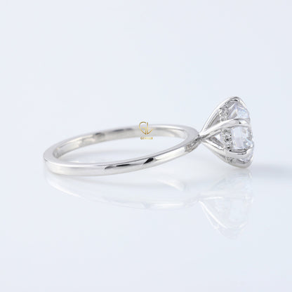 Round Moissanite Diamond Hidden Halo Solitaire Ring
