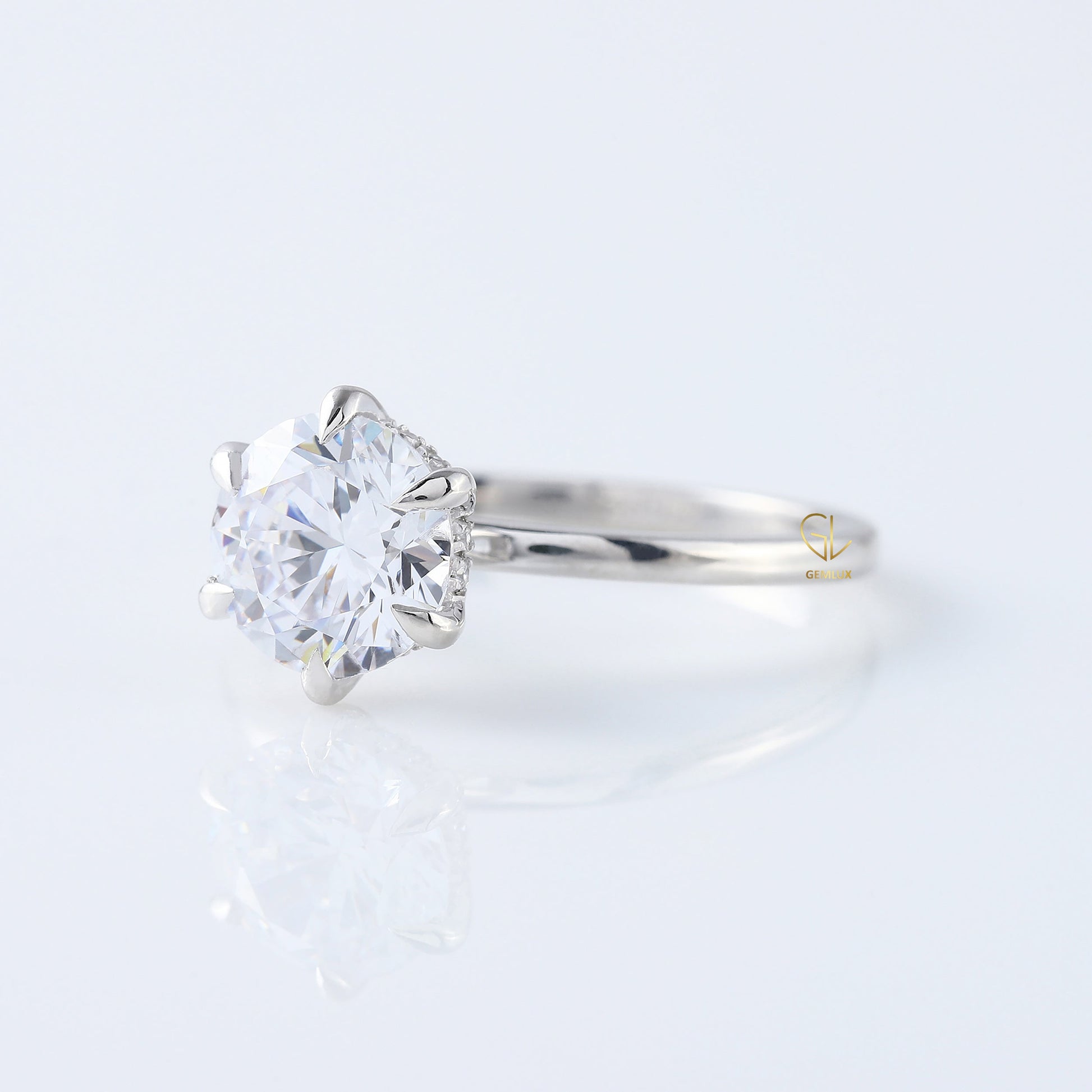 Round Moissanite Diamond Hidden Halo Solitaire Ring