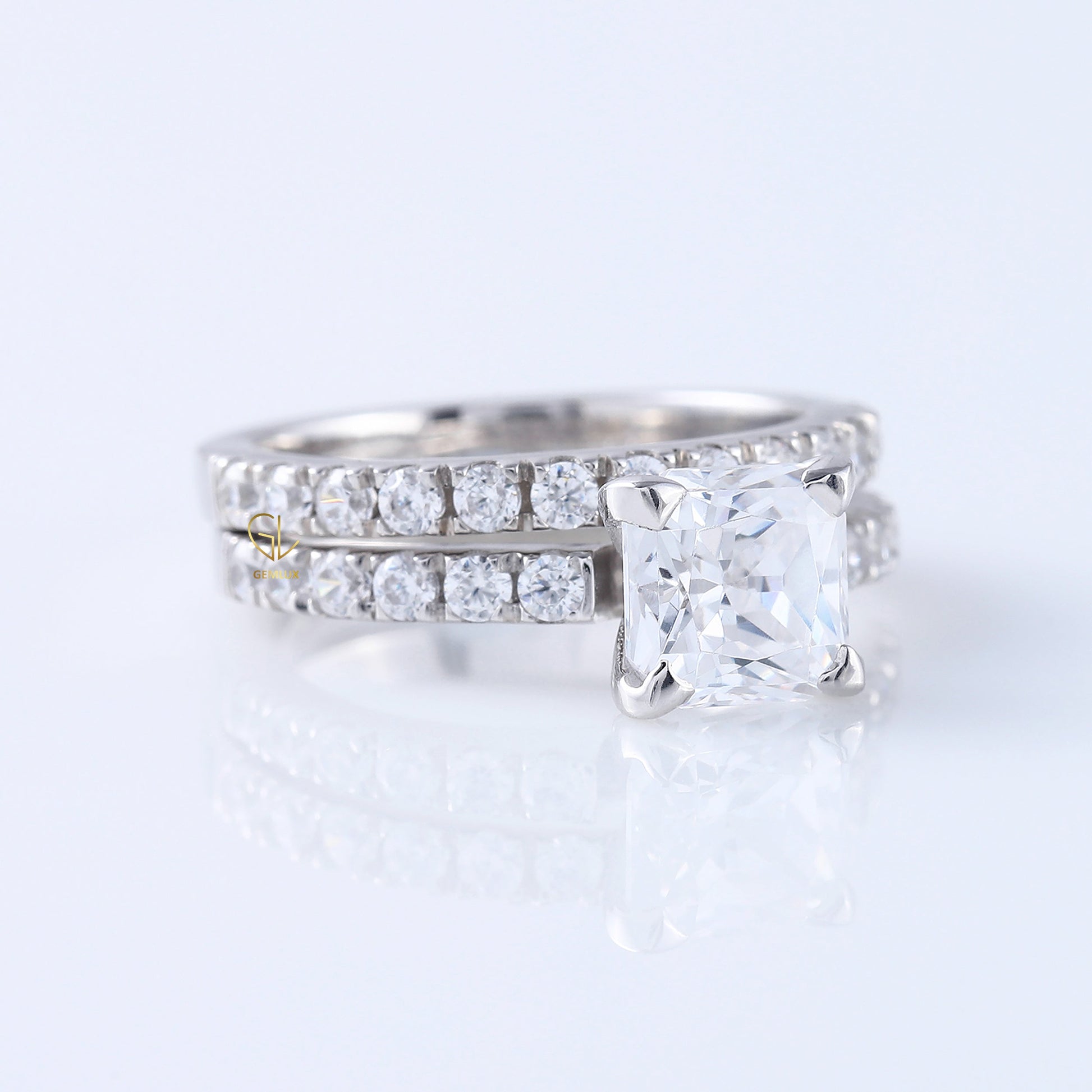 Princess Cut Moissanite Diamond Ring With Eternity Band Ring Set
