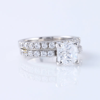 Princess Cut Moissanite Diamond Ring With Eternity Band Ring Set