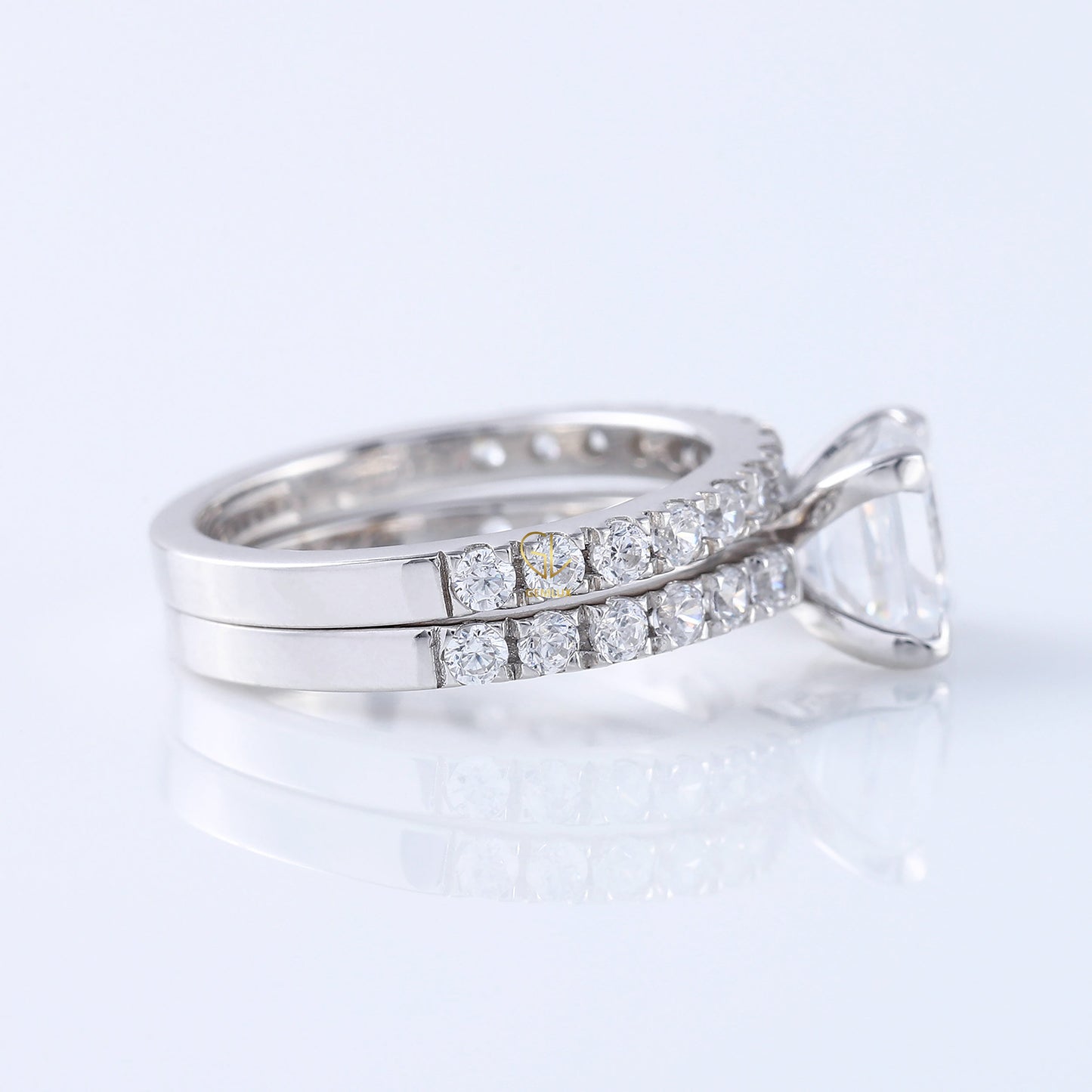 Princess Cut Moissanite Diamond Ring With Eternity Band Ring Set