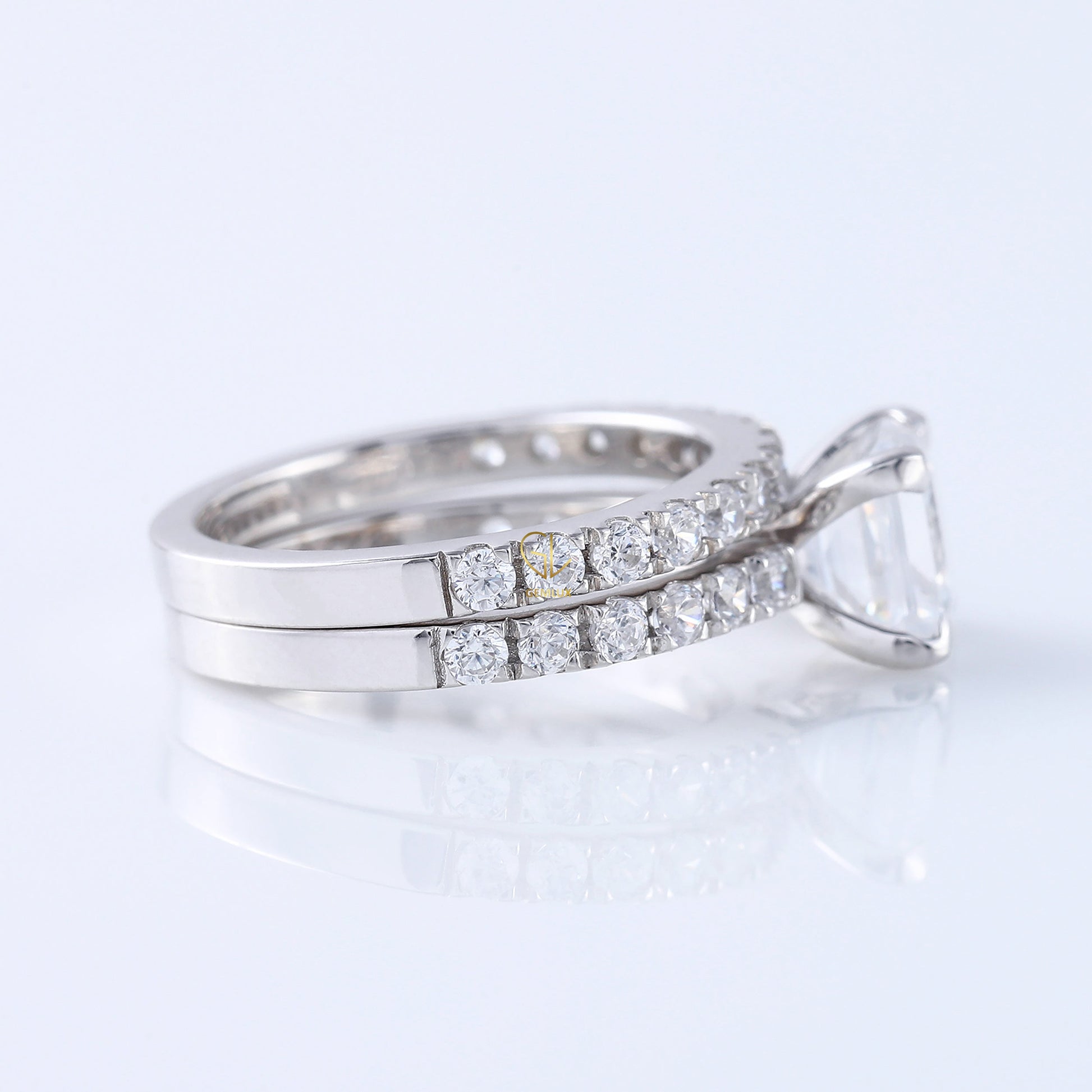 Princess Cut Moissanite Diamond Ring With Eternity Band Ring Set