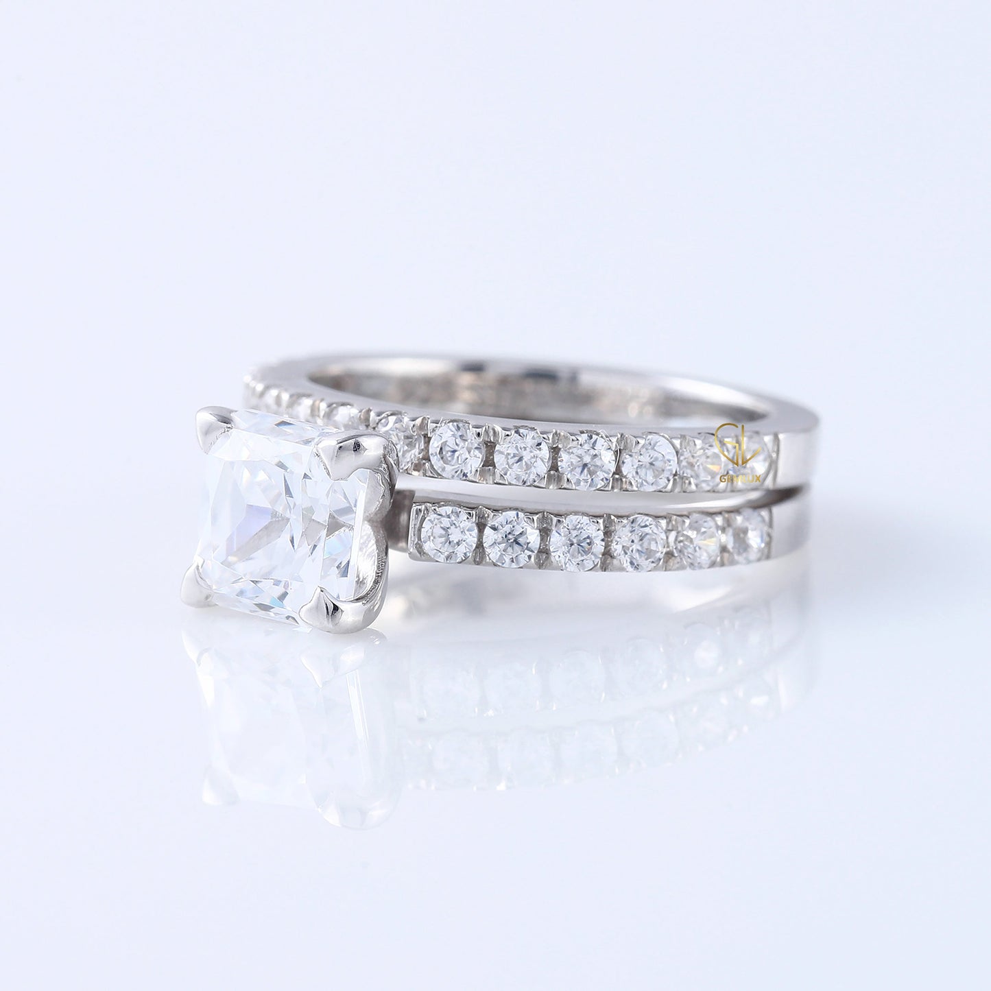 Princess Cut Moissanite Diamond Ring With Eternity Band Ring Set