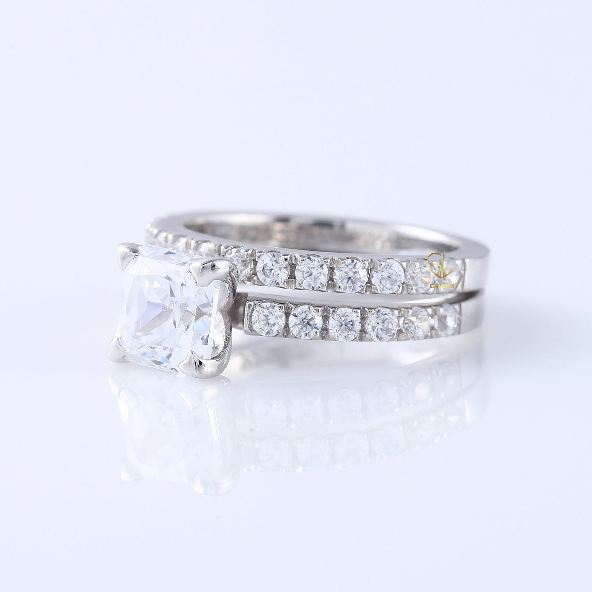 Princess Cut Moissanite Diamond Ring With Eternity Band Ring Set