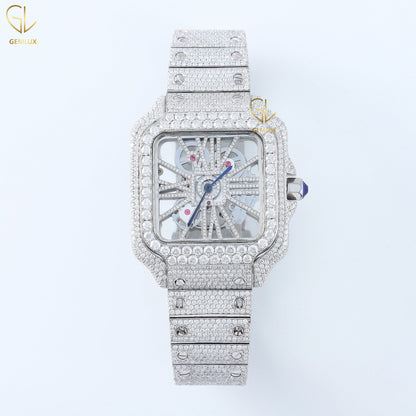 Square Dial Skeleton Iced Out Lab Grown Diamond Watch