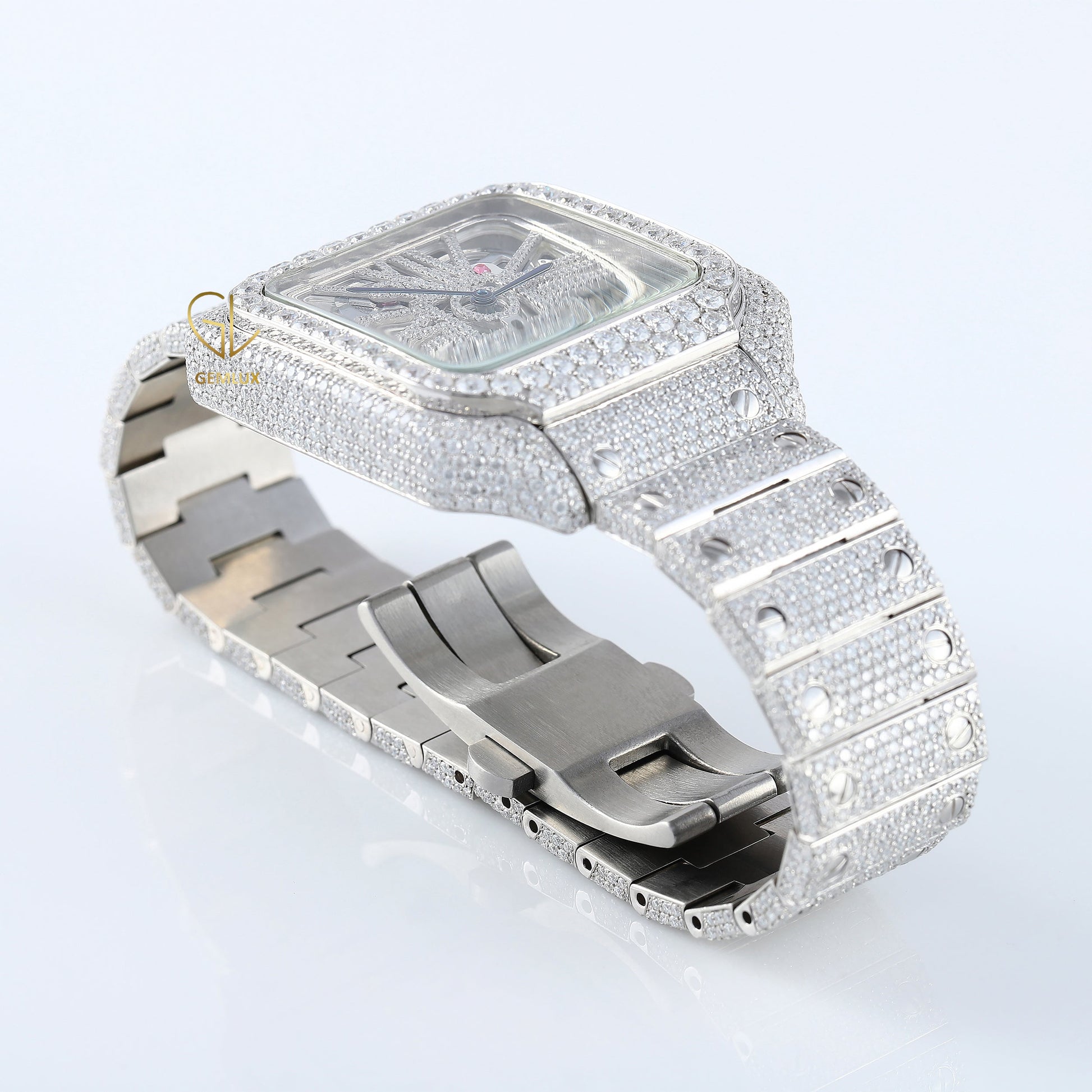 Iced Out Square Skelton Dial VVS Moissanite Diamond Hip Hop Watch