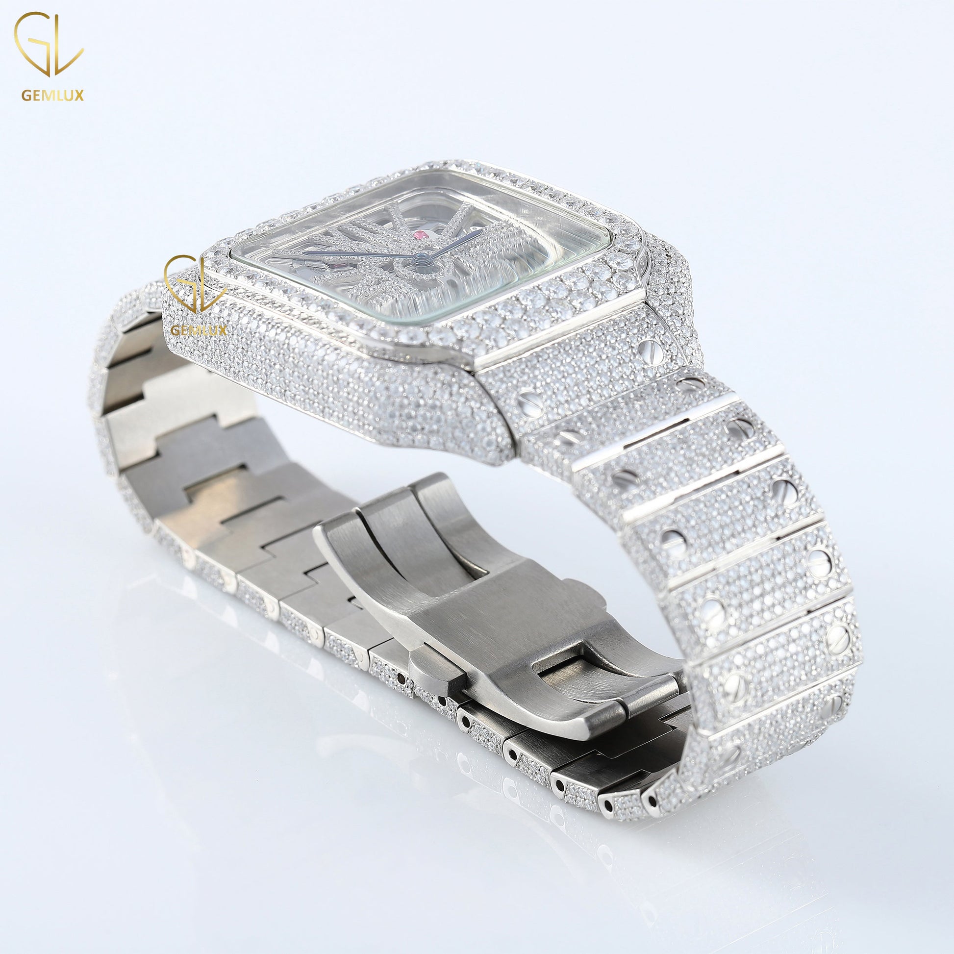 Square Dial Skeleton Iced Out Lab Grown Diamond Watch