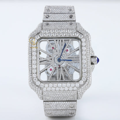 Iced Out Square Skelton Dial VVS Moissanite Diamond Hip Hop Watch
