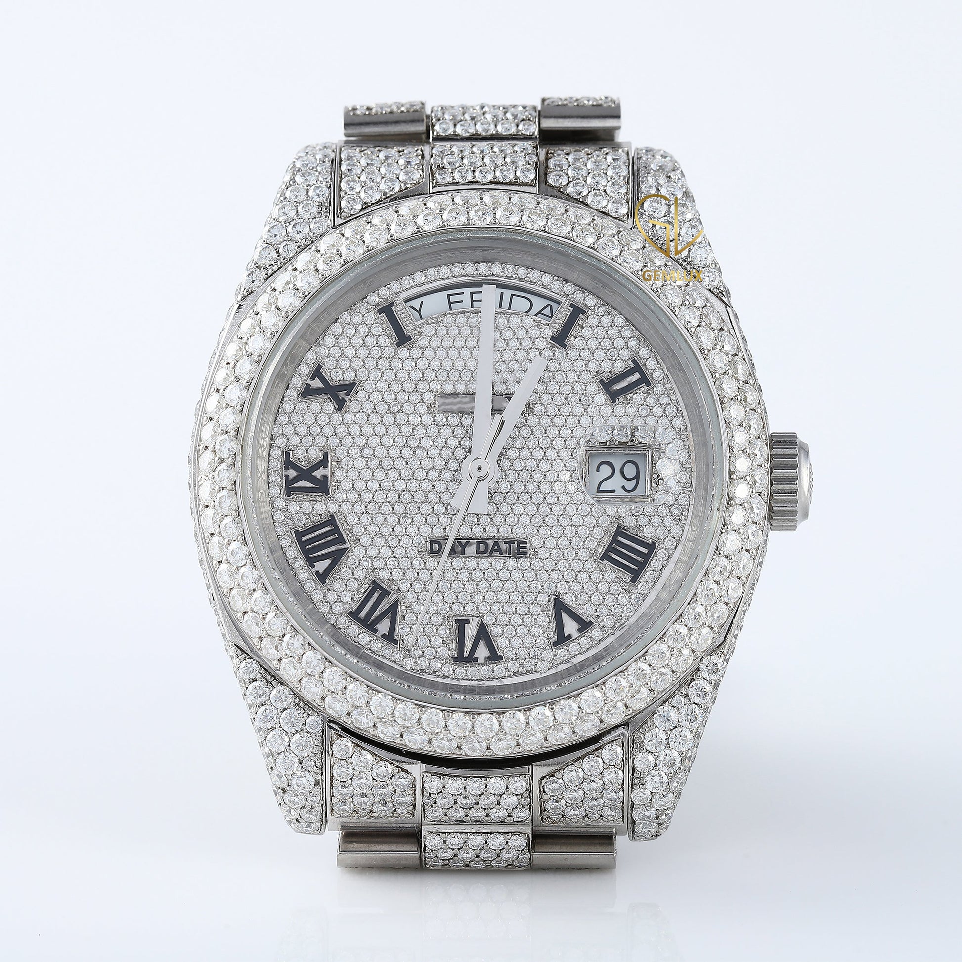 Iced Out Roman Dial Day Date VVS Moissanite Diamond Watch