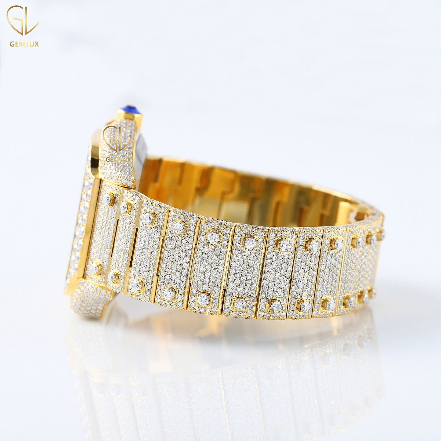 Yellow Gold Plated Skeleton Square Dial Lab Grown Diamond Watch