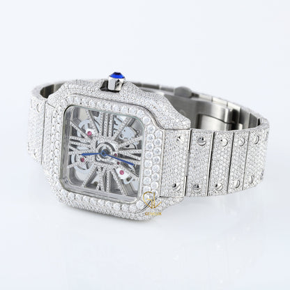 Iced Out Square Skelton Dial VVS Moissanite Diamond Hip Hop Watch