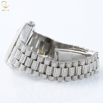 
Day Date Roman Dial Automatic Movement Iced Out Lab Grown Hip Hop Watch
