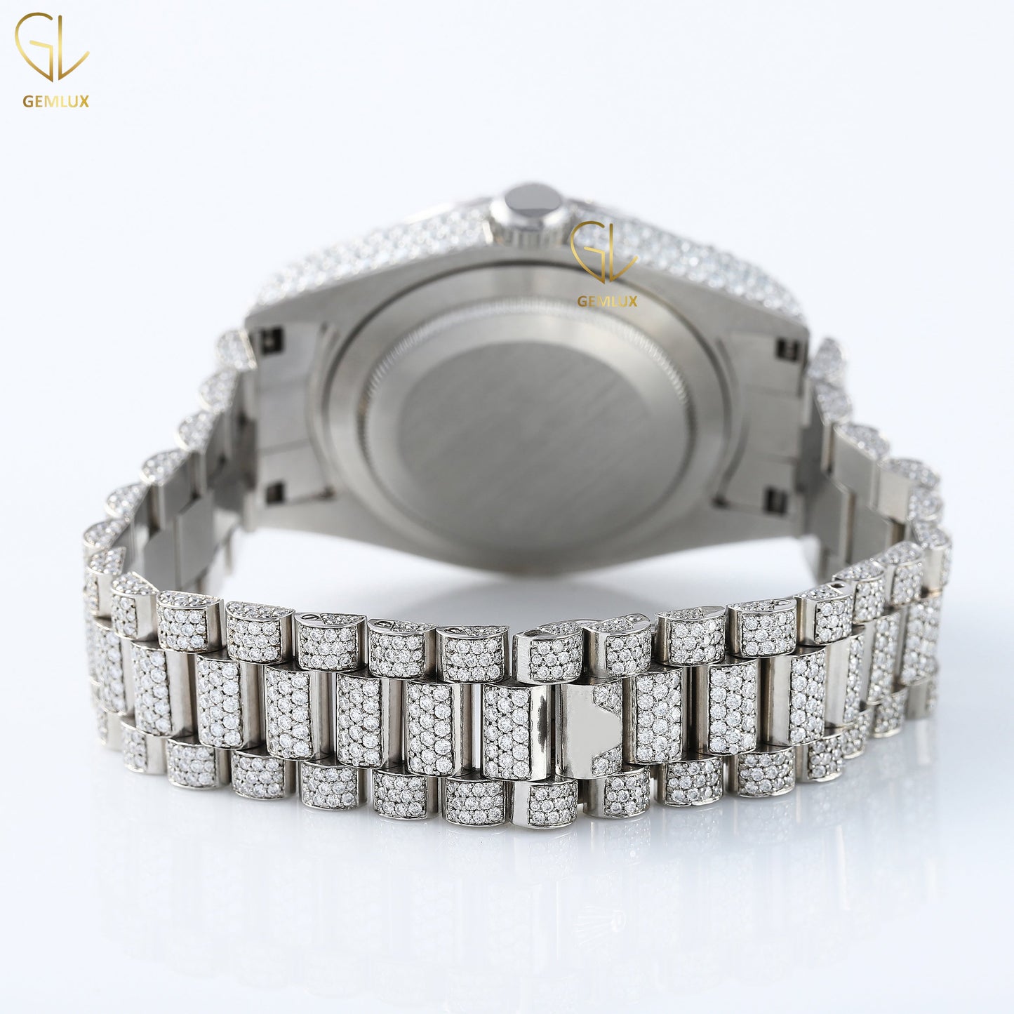 
Day Date Roman Dial Automatic Movement Iced Out Lab Grown Hip Hop Watch
