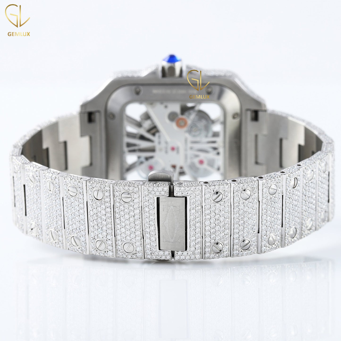 Square Dial Skeleton Iced Out Lab Grown Diamond Watch