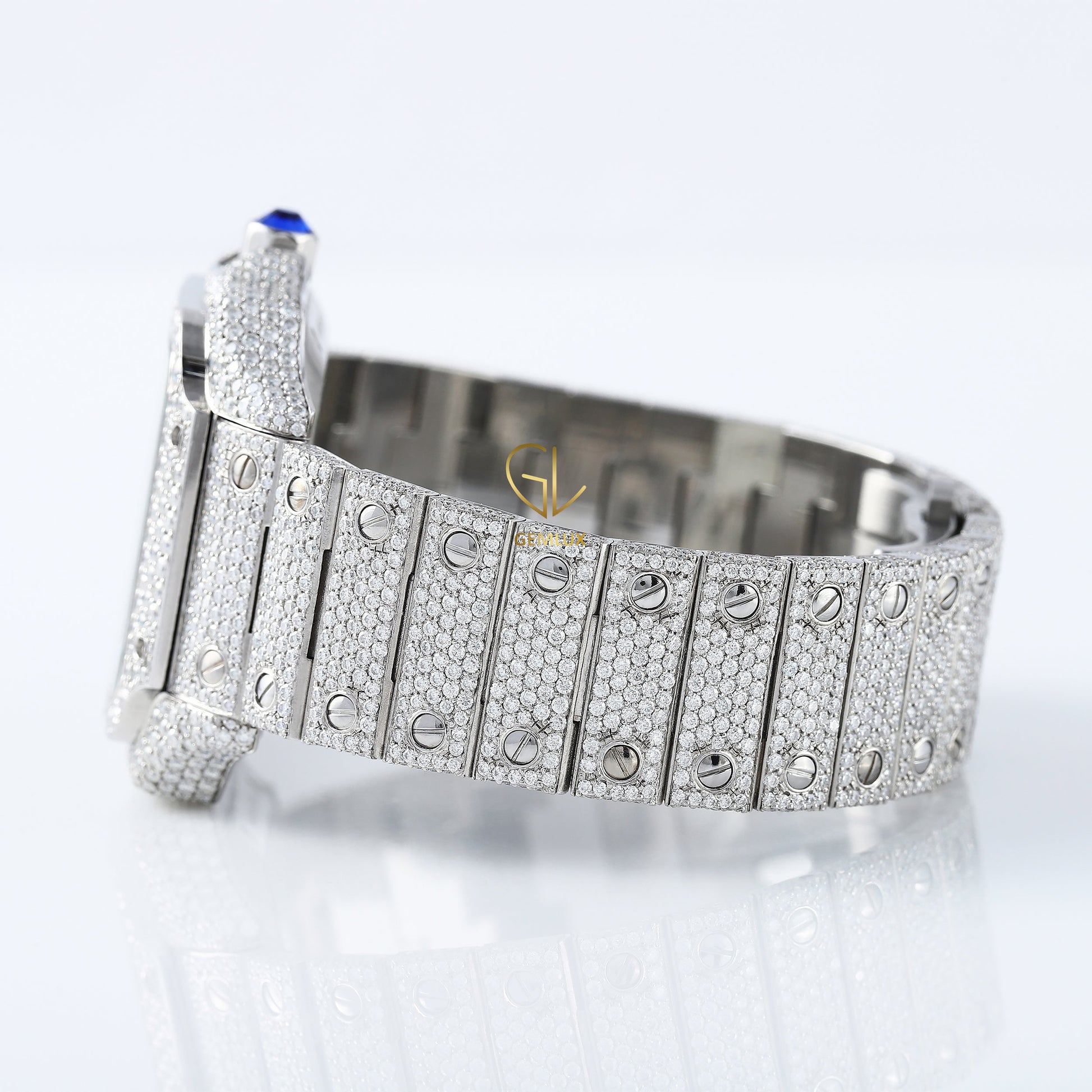 Square Skelton Dial Iced Out VVS Moissanite Diamond Wrist Watch