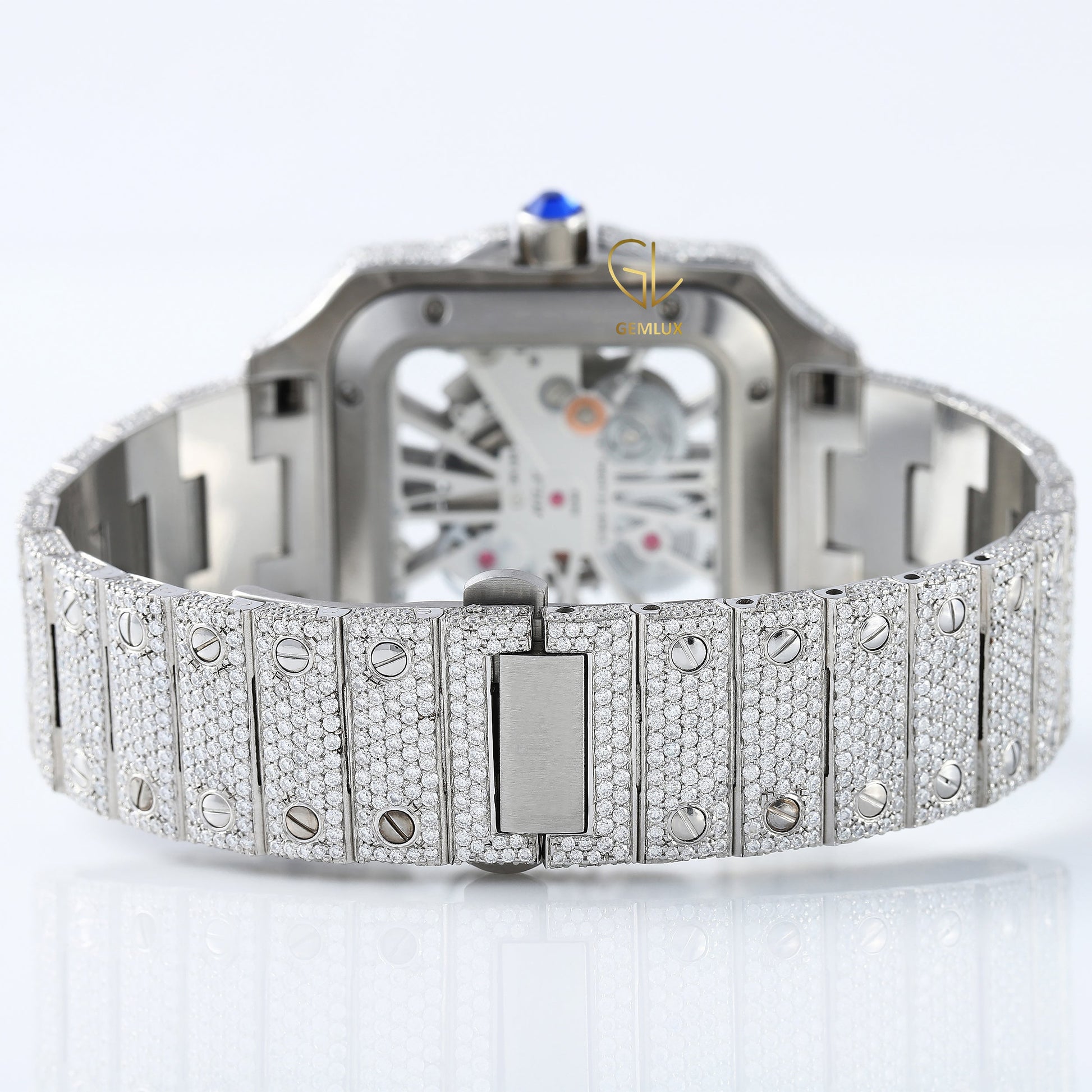 Square Skelton Dial Iced Out VVS Moissanite Diamond Wrist Watch