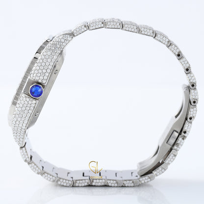 Square Skelton Dial Iced Out VVS Moissanite Diamond Wrist Watch