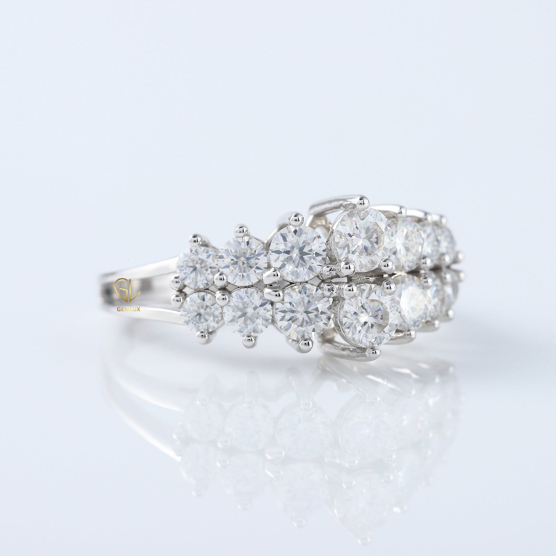 Art Deco Two Row Lab Grown Half Eternity Wedding Band