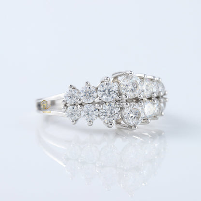 Art Deco Two Row Lab Grown Half Eternity Wedding Band