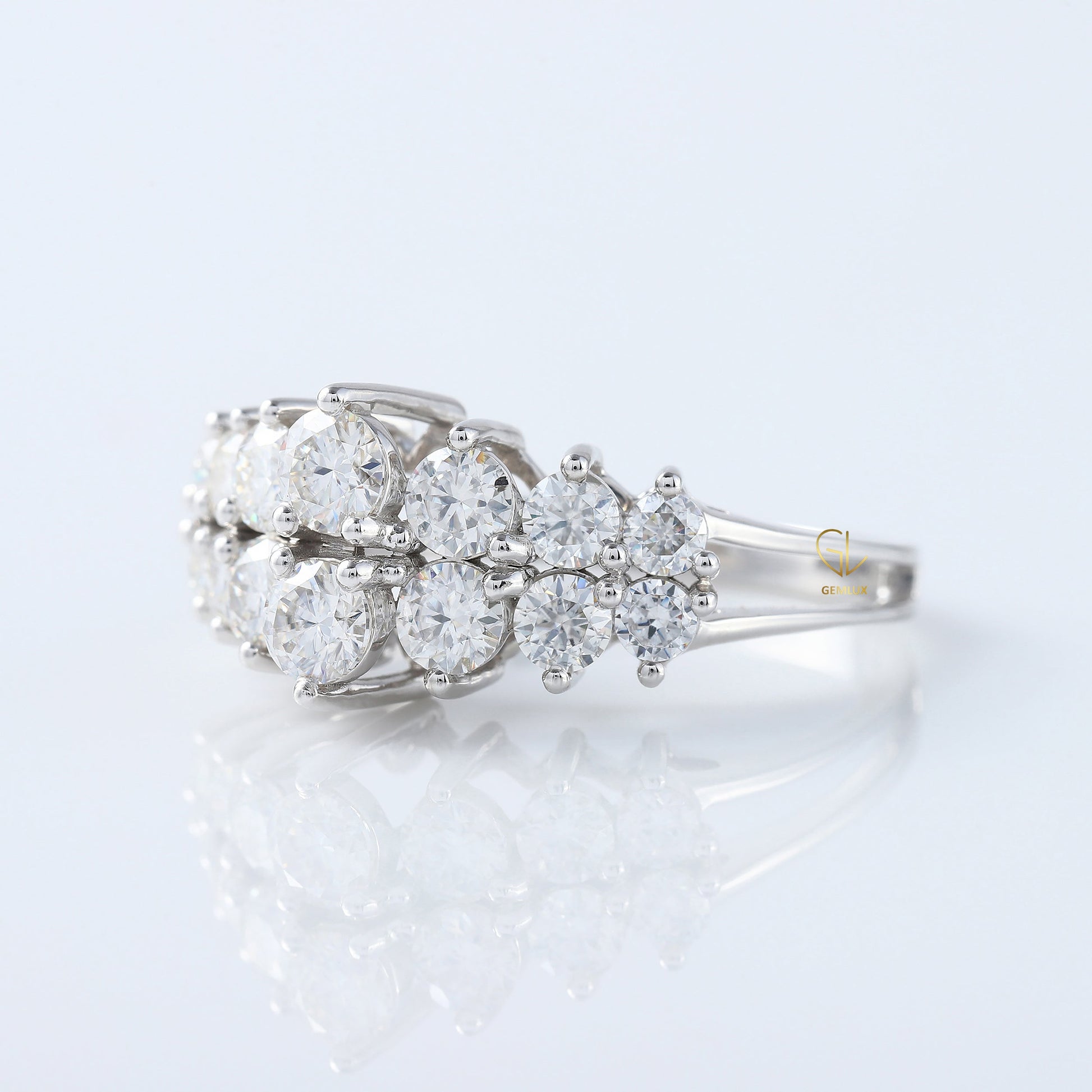 Art Deco Two Row Lab Grown Half Eternity Wedding Band