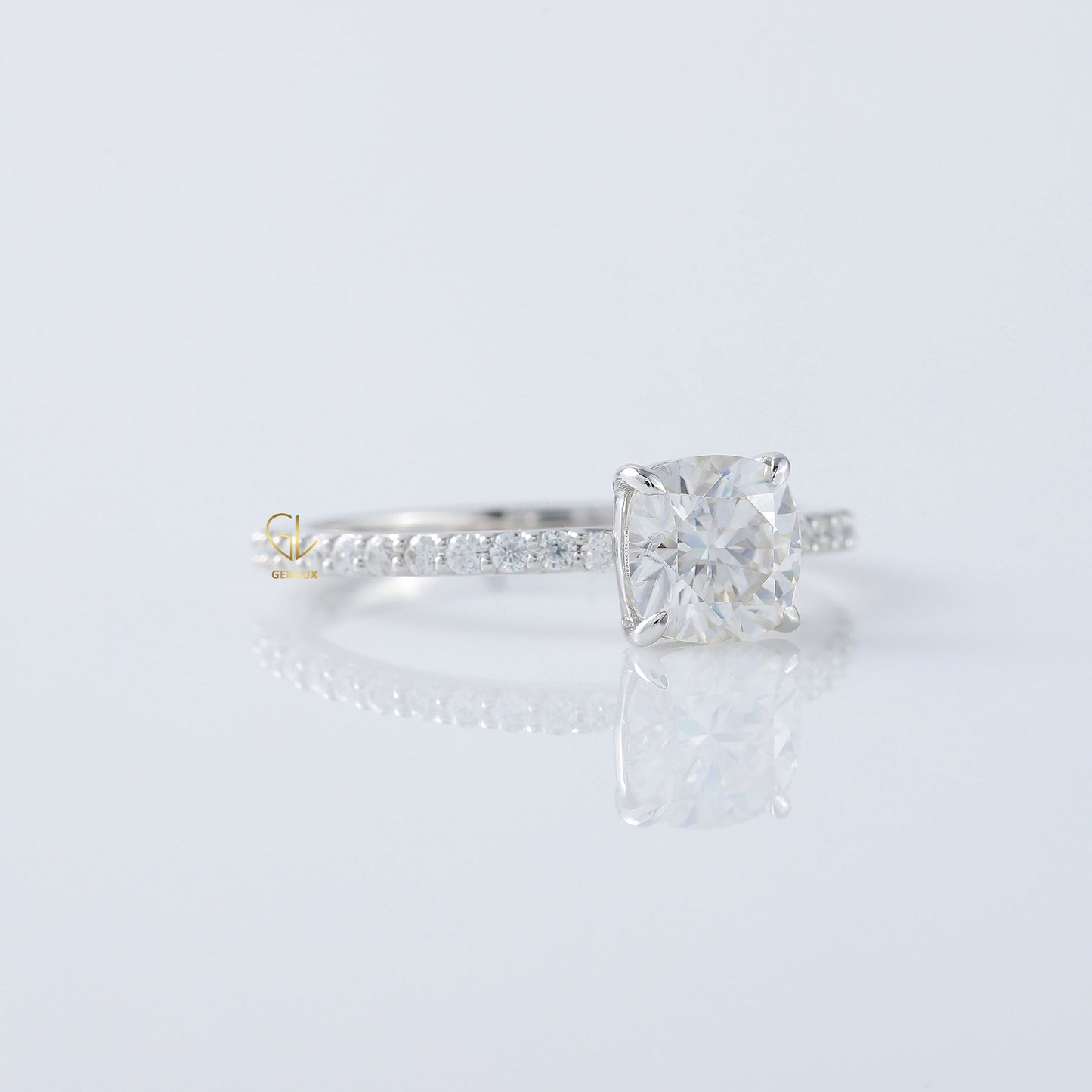 1.5 Ct Cushion Cut Lab Grown Solitaire With Accent Ring