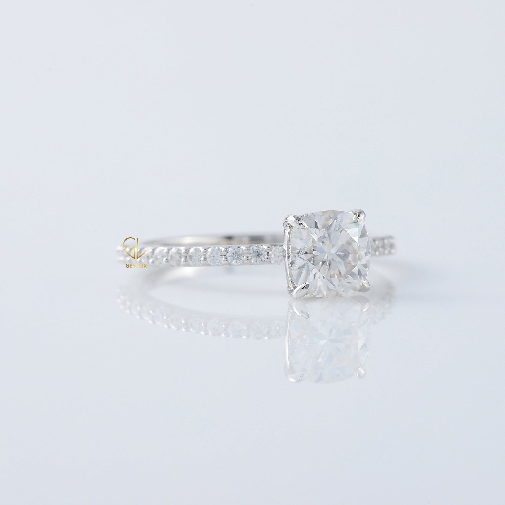 1.5 Ct Cushion Cut Lab Grown Solitaire With Accent Ring