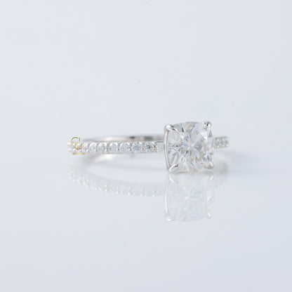 1.5 Ct Cushion Cut Lab Grown Solitaire With Accent Ring