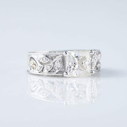 Leaf Inspired Princess Cut Lab Grown Art Deco Filigree Wedding Band